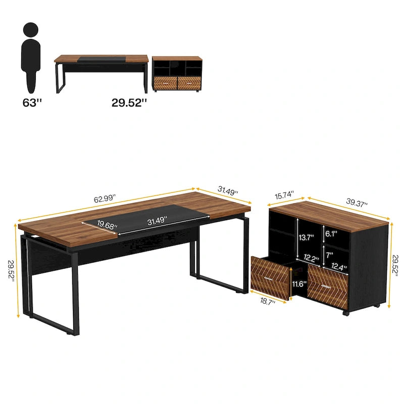 Bureau d'ordinateur en forme de L (63 pouces) avec caisson réversible et tiroirs de rangement pour bureau à domicile