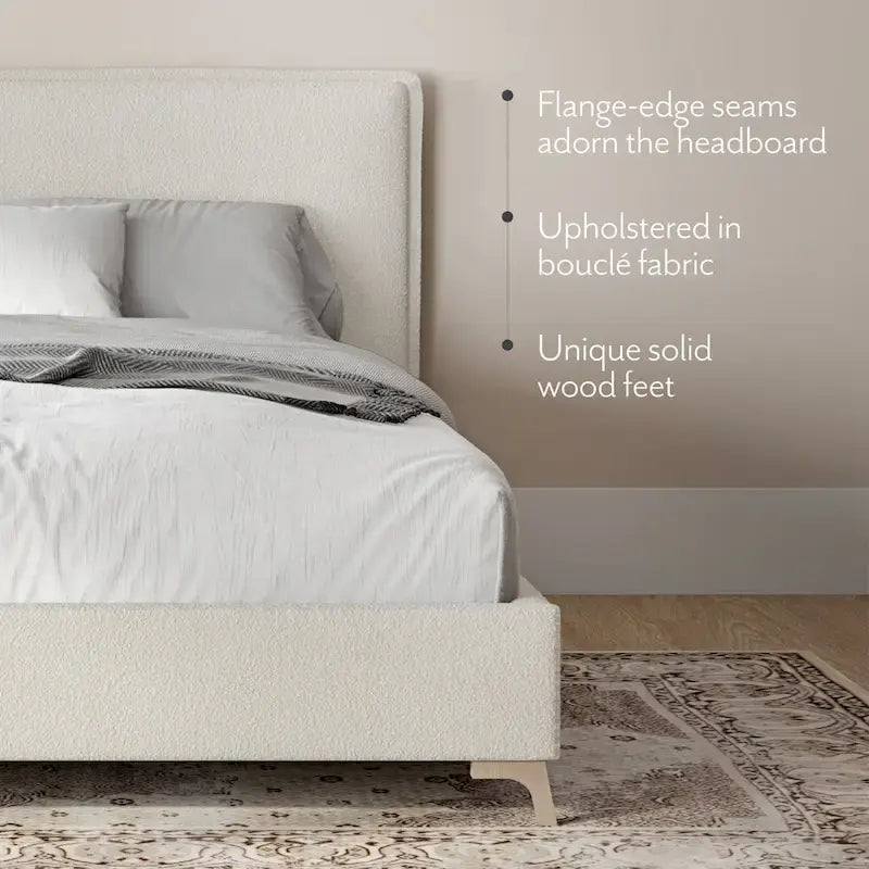 Cadre de lit plateforme queen Lottie Cream Boucle rembourré