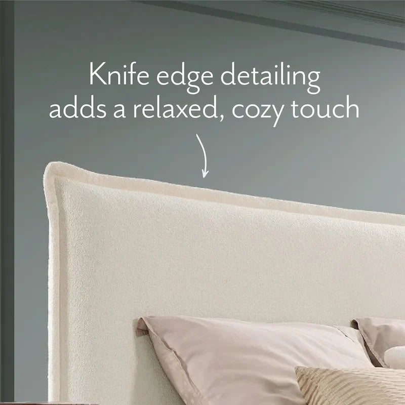 Cadre de lit plateforme queen Lottie Cream Boucle rembourré