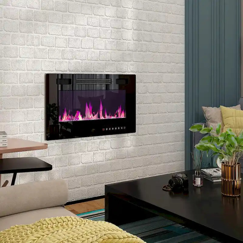 Cheminée électrique encastrée 30 pouces avec meuble TV laqué brillant intégré