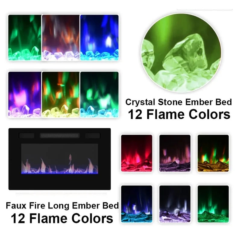 Cheminée électrique encastrée 30 pouces avec meuble TV laqué brillant intégré