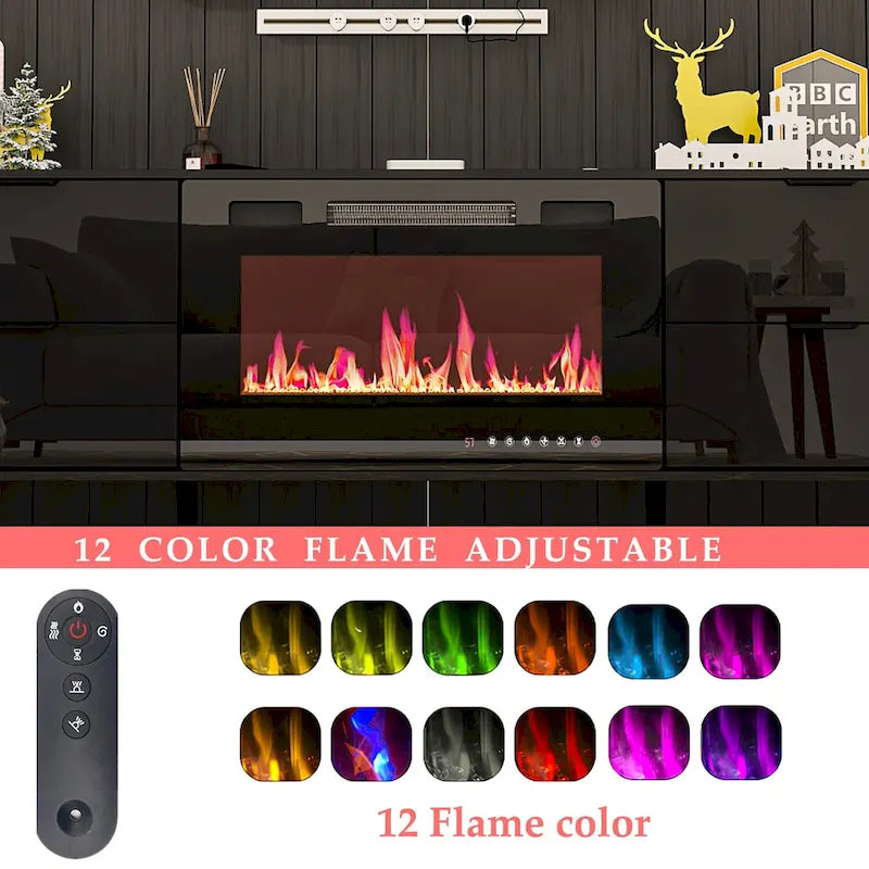 Cheminée électrique encastrée 30 pouces avec meuble TV laqué brillant intégré