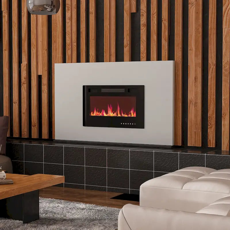 Cheminée électrique encastrée 30 pouces avec meuble TV laqué brillant intégré