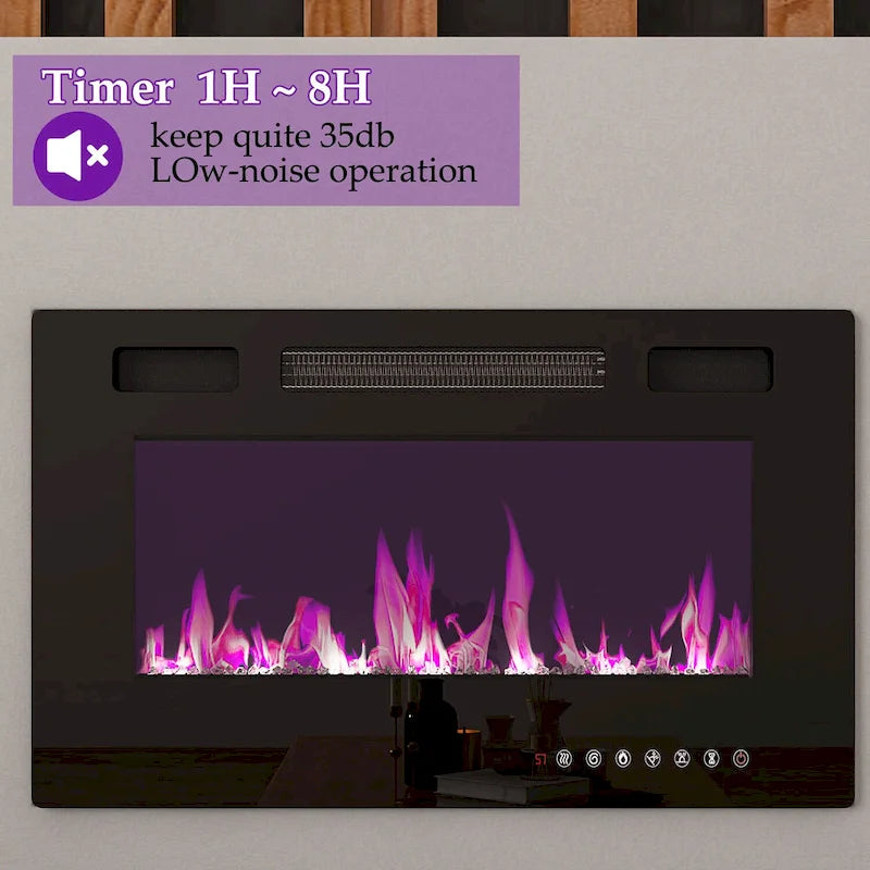 Cheminée électrique encastrée 30 pouces avec meuble TV laqué brillant intégré