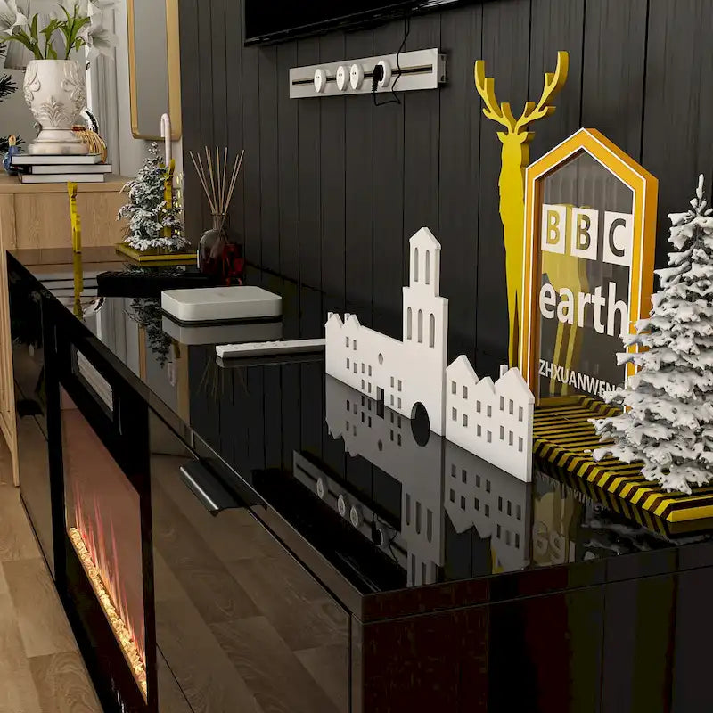 Cheminée électrique encastrée 30 pouces avec meuble TV laqué brillant intégré