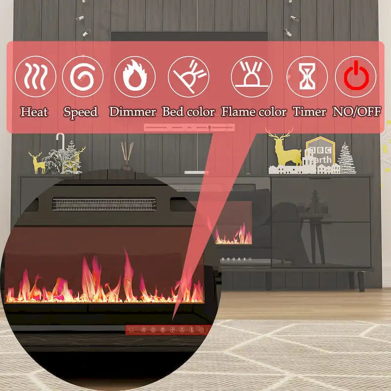 Cheminée électrique encastrée 30 pouces avec meuble TV laqué brillant intégré