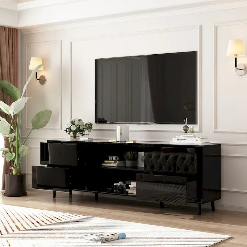 Cheminée électrique encastrée 30 pouces avec meuble TV laqué brillant intégré