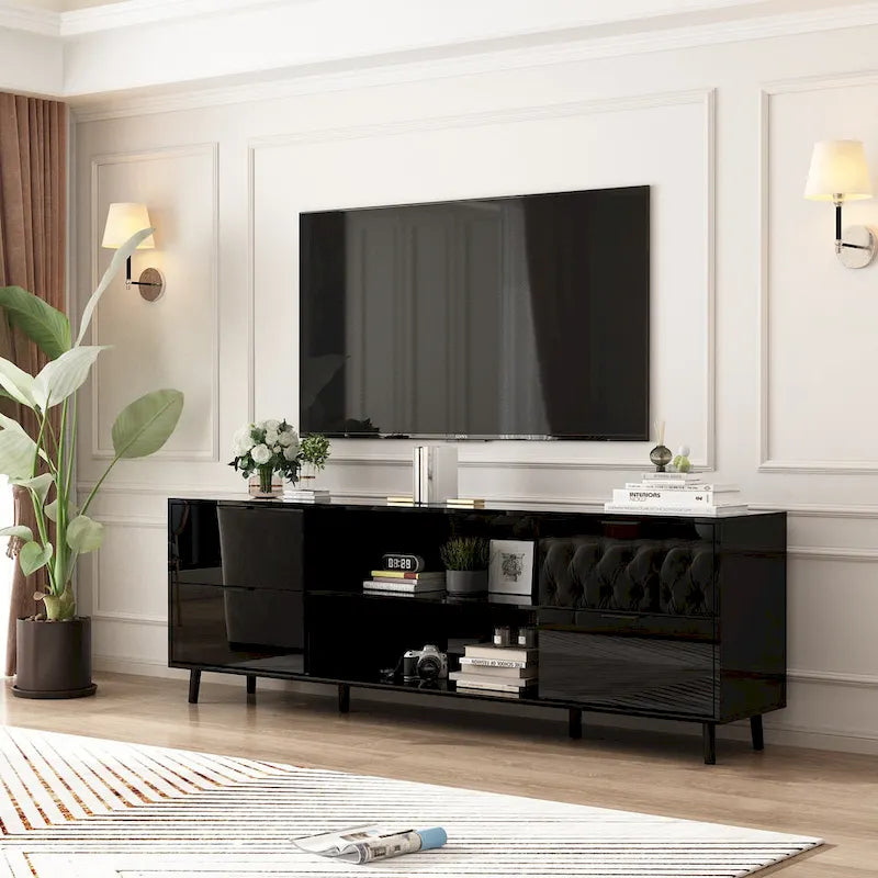 Cheminée électrique encastrée 30 pouces avec meuble TV laqué brillant intégré