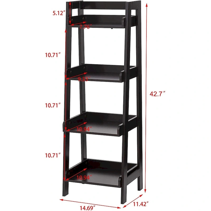 Étagère échelle à 4 niveaux UTEX, étagère de salle de bain autoportante, étagère ouverte en bois à 4 niveaux, étagère en forme d'échelle