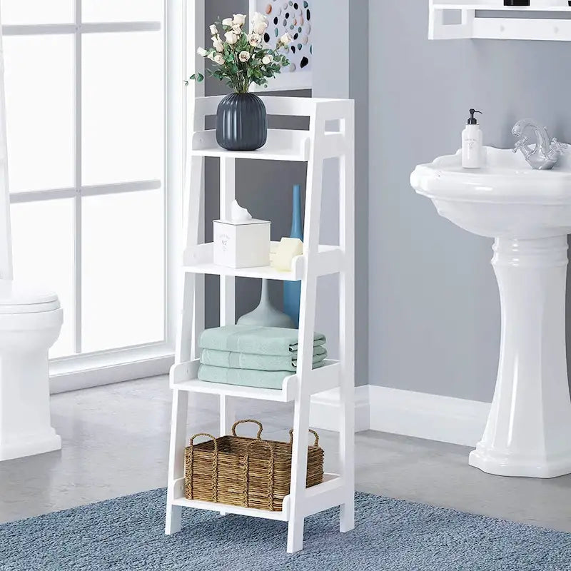 Étagère échelle à 4 niveaux UTEX, étagère de salle de bain autoportante, étagère ouverte en bois à 4 niveaux, étagère en forme d'échelle