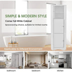 Armoire d'angle haute Home avec 2 portes et 2 niveaux d'étagères extérieures, meuble de rangement autoportant avec étagères réglables