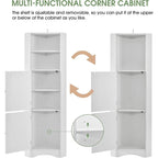 Armoire d'angle haute Home avec 2 portes et 2 niveaux d'étagères extérieures, meuble de rangement autoportant avec étagères réglables