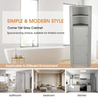 Armoire d'angle haute Home avec 2 portes et 2 niveaux d'étagères extérieures, meuble de rangement autoportant avec étagères réglables