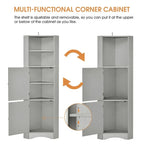 Armoire d'angle haute Home avec 2 portes et 2 niveaux d'étagères extérieures, meuble de rangement autoportant avec étagères réglables