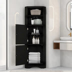 Armoire d'angle haute Home avec 2 portes et 2 niveaux d'étagères extérieures, meuble de rangement autoportant avec étagères réglables