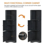 Armoire d'angle haute Home avec 2 portes et 2 niveaux d'étagères extérieures, meuble de rangement autoportant avec étagères réglables