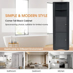 Armoire d'angle haute Home avec 2 portes et 2 niveaux d'étagères extérieures, meuble de rangement autoportant avec étagères réglables