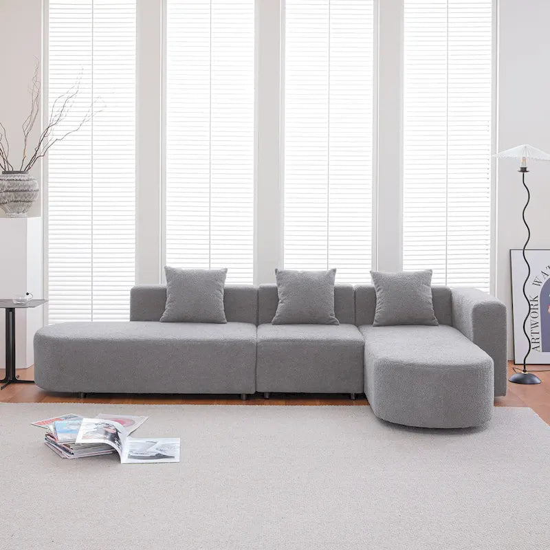 Modern L shape boucle Sofa with curved seat (facing right)