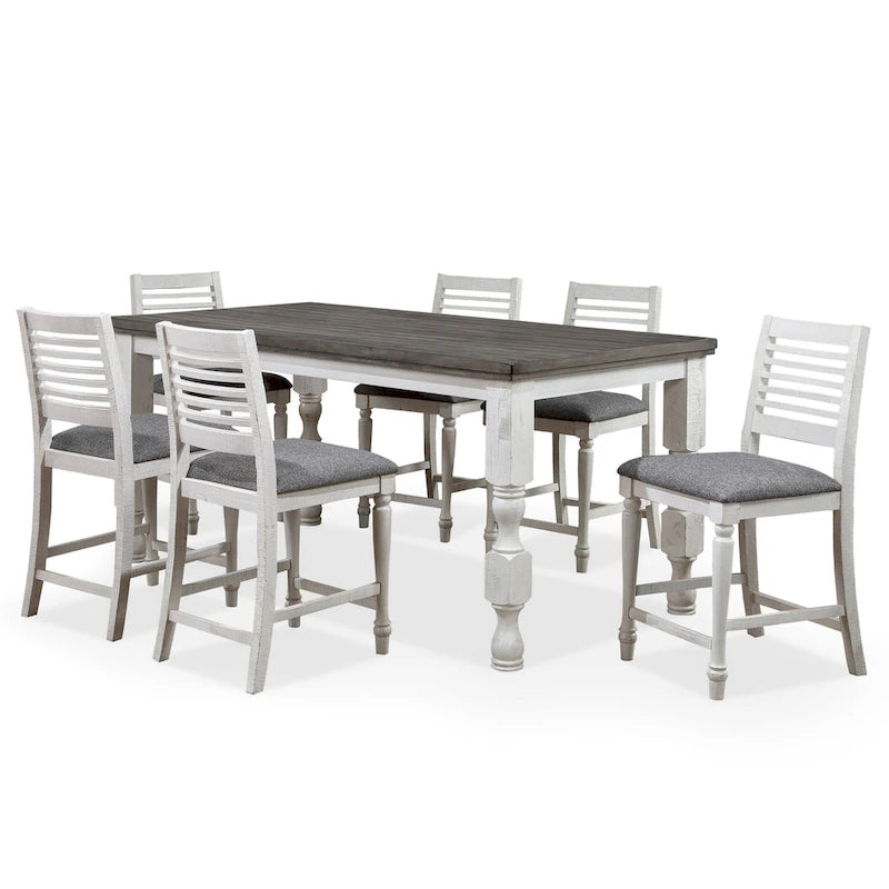 Ensemble de salle à manger 7 pièces Ionessa en bois blanc antique contemporain, hauteur comptoir, par Furniture of America