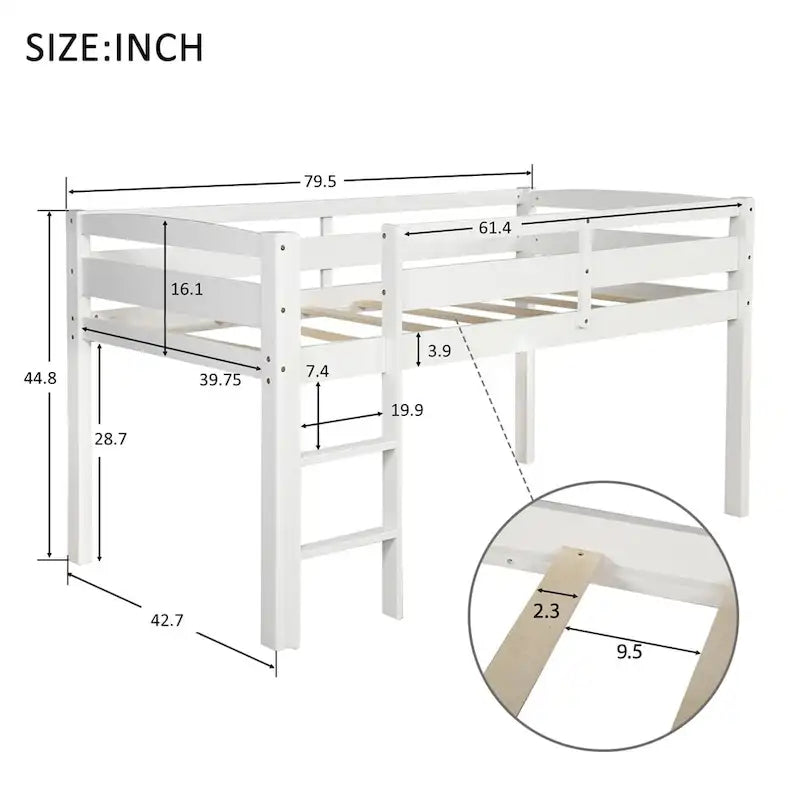 Lit mezzanine bas Merax Twin en bois avec échelle pour enfants