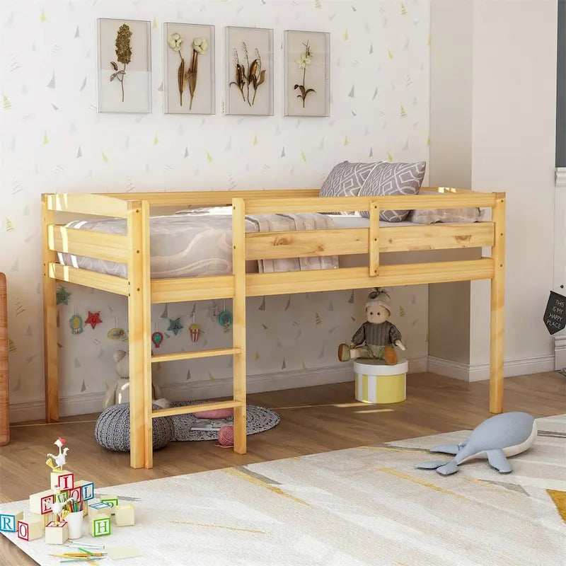 Lit mezzanine bas Merax Twin en bois avec échelle pour enfants