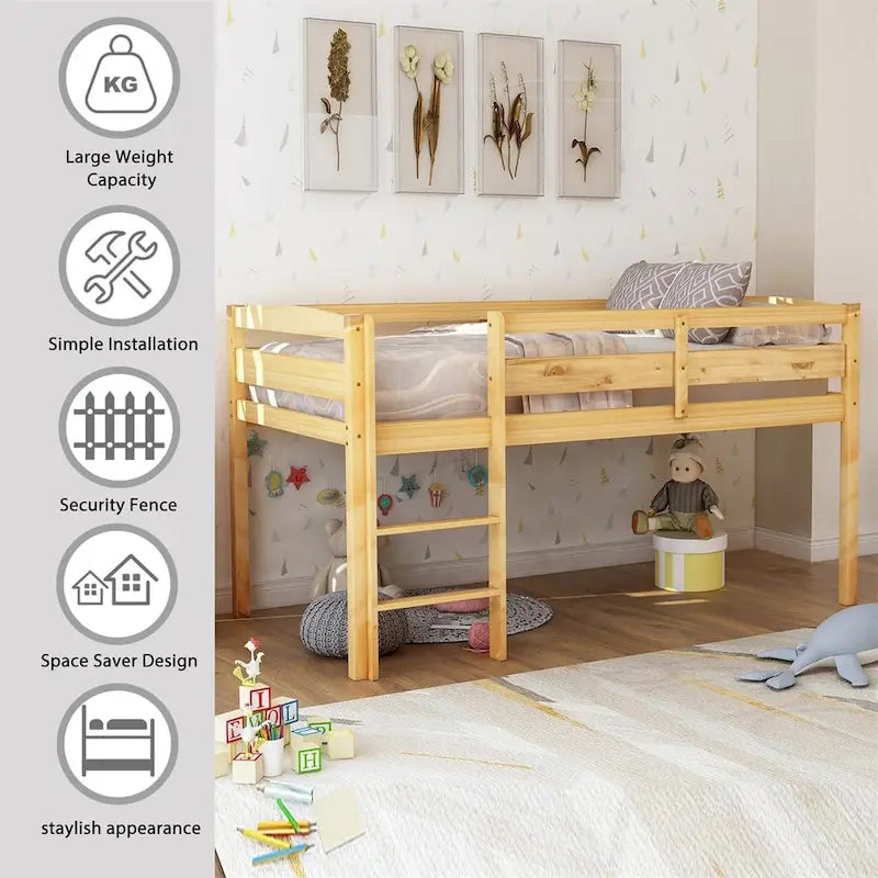 Lit mezzanine bas Merax Twin en bois avec échelle pour enfants