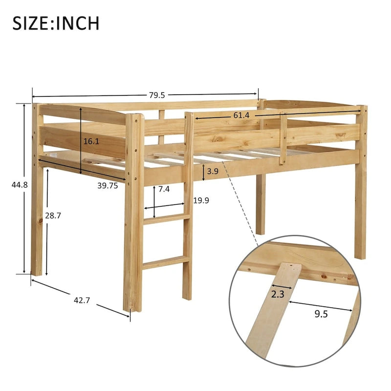 Lit mezzanine bas Merax Twin en bois avec échelle pour enfants