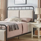 Lit Queen Bridgette beige capitonné en métal noir par iNSPIRE Q Classic
