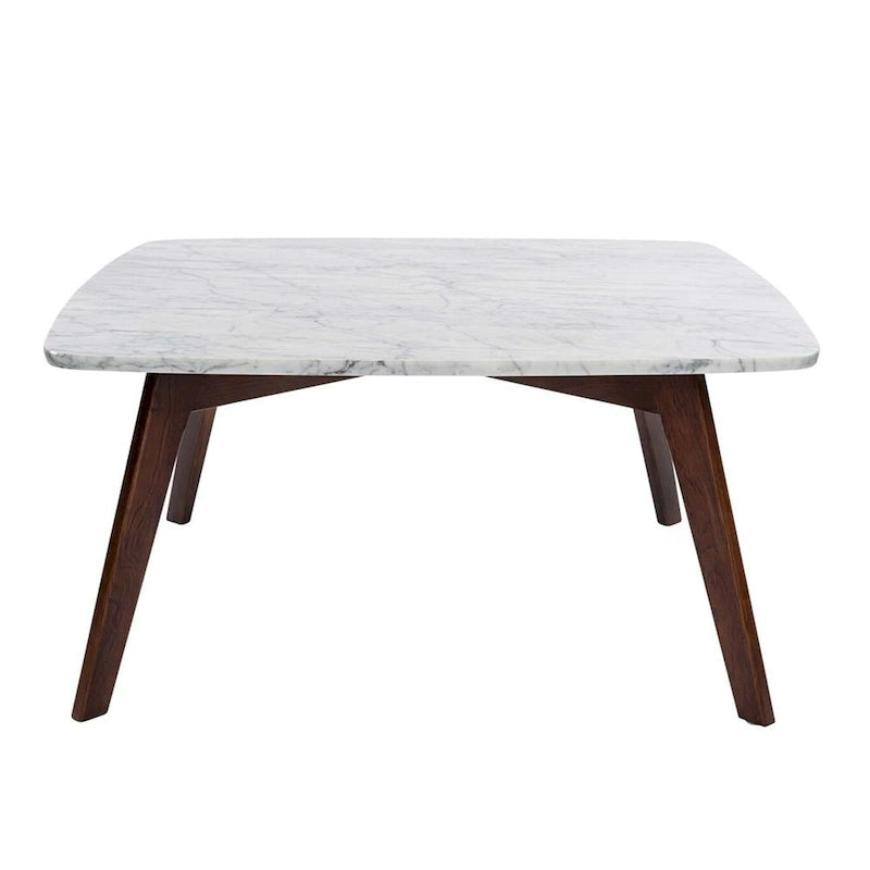 Table basse carrée Vezzana 31 en marbre blanc de Carrare italien avec pieds en noyer