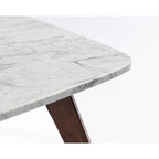 Table basse carrée Vezzana 31 en marbre blanc de Carrare italien avec pieds en noyer