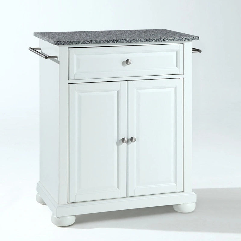 Îlot de cuisine mobile Crosley Alexandria avec plateau en granit massif blanc - 45,7 cm (P) x 78,7 cm (L) x 85,1 cm (H)