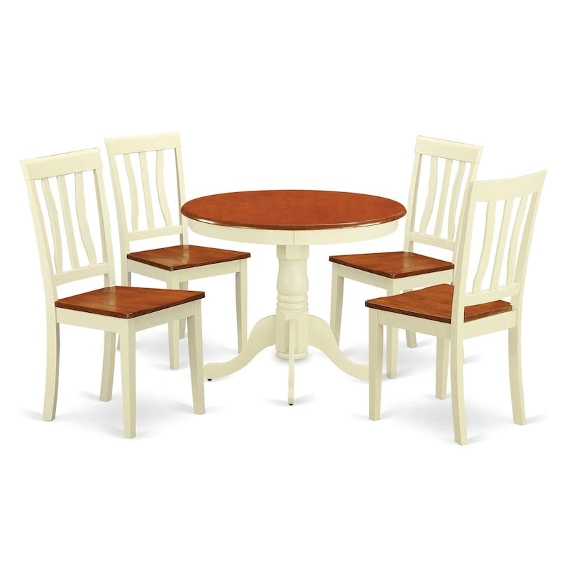 Ensemble de salle à manger moderne 5 pièces East West Furniture comprenant une table ronde et 4 chaises, coloris babeurre et cerisier
