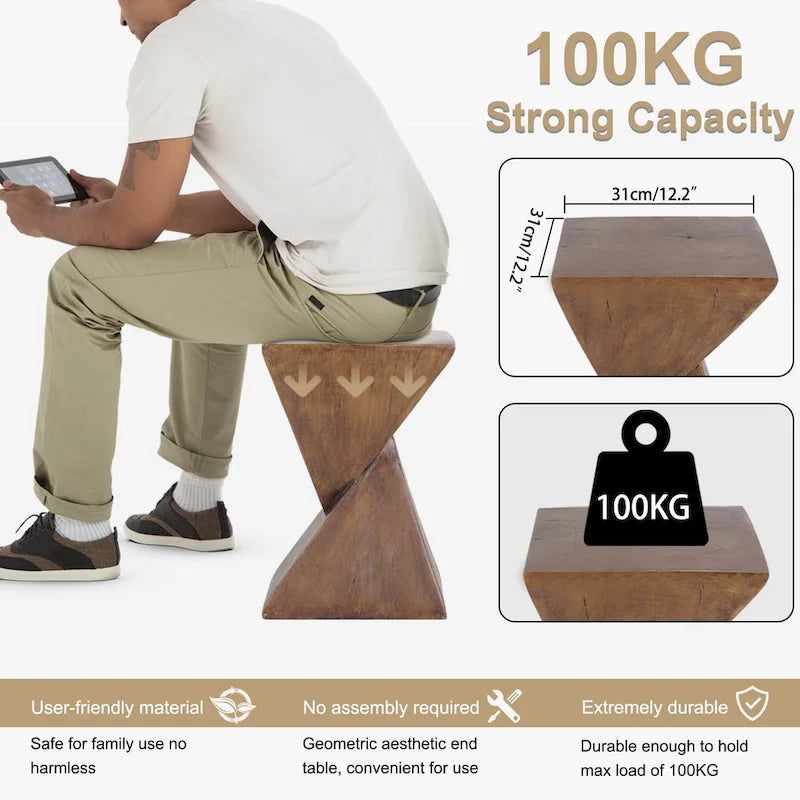 Table d'appoint d'intérieur légère en béton - Bois naturel