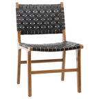 Chaise de salle à manger Maverick en cuir pleine fleur tissé avec structure en teck