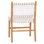 Chaise de salle à manger Maverick en cuir pleine fleur tissé avec structure en teck