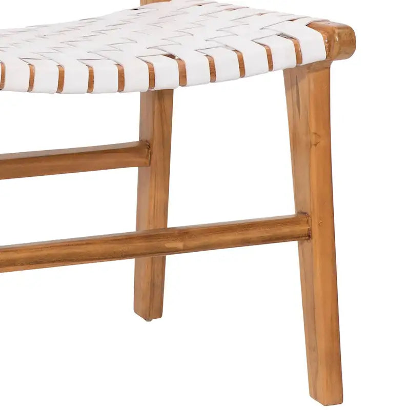 Chaise de salle à manger Maverick en cuir pleine fleur tissé avec structure en teck