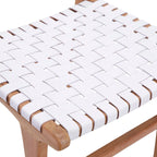 Chaise de salle à manger Maverick en cuir pleine fleur tissé avec structure en teck