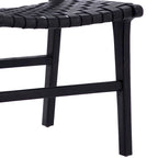 Chaise de salle à manger Maverick en cuir pleine fleur tissé avec structure en teck