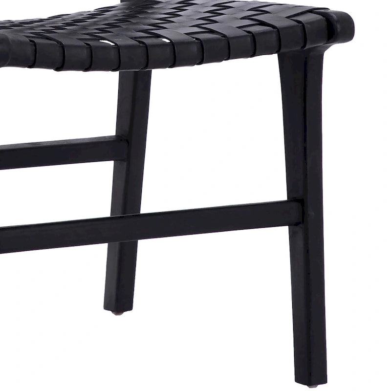 Chaise de salle à manger Maverick en cuir pleine fleur tissé avec structure en teck