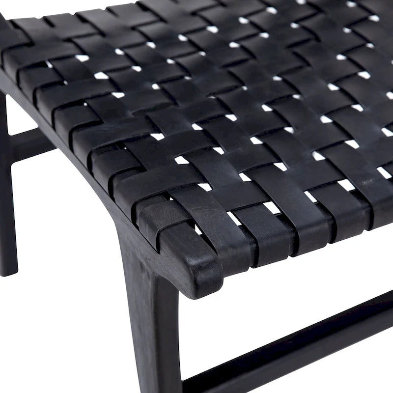 Chaise de salle à manger Maverick en cuir pleine fleur tissé avec structure en teck