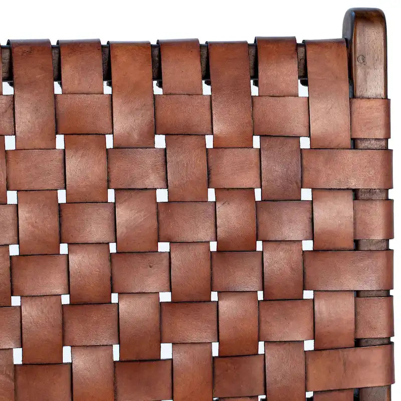 Chaise de salle à manger Maverick en cuir pleine fleur tissé avec structure en teck