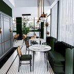 Table de salle à manger ronde avec plateau en marbre et pieds en métal, idéale pour la salle à manger ou la cuisine.