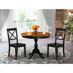 Ensemble de table de cuisine 3 pièces East West Furniture : une table ronde et des chaises à assise en bois, noir et cerisier (nombre de pièces au choix)