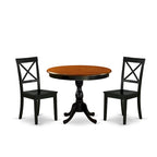 Ensemble de table de cuisine 3 pièces East West Furniture : une table ronde et des chaises à assise en bois, noir et cerisier (nombre de pièces au choix)