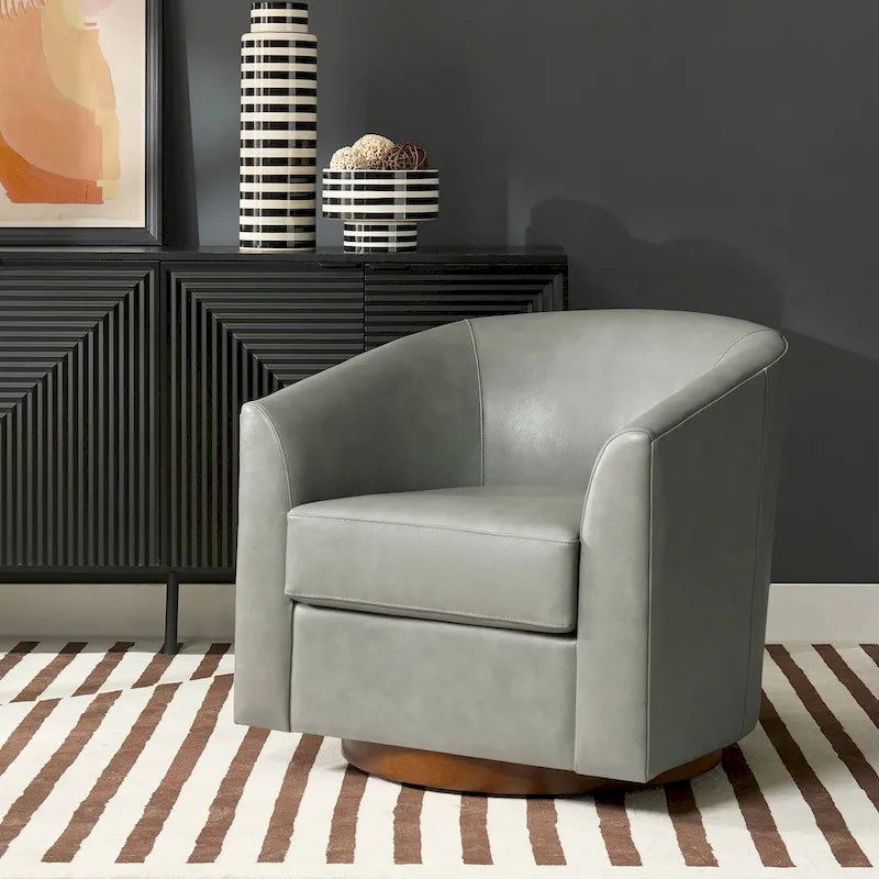 Fauteuil pivotant Althea moderne en cuir véritable avec base en bois massif par HULALA HOME