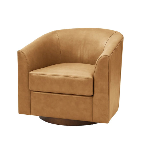 Fauteuil pivotant Althea moderne en cuir véritable avec base en bois massif par HULALA HOME