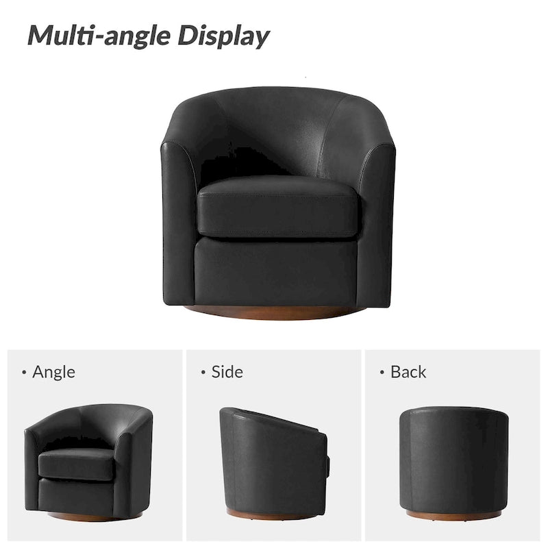 Fauteuil pivotant Althea moderne en cuir véritable avec base en bois massif par HULALA HOME