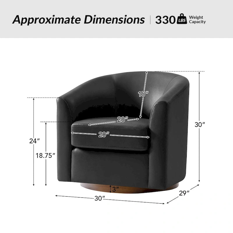 Fauteuil pivotant Althea moderne en cuir véritable avec base en bois massif par HULALA HOME
