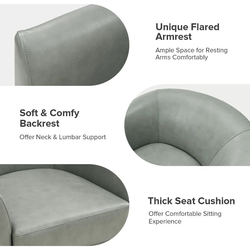 Fauteuil pivotant Althea moderne en cuir véritable avec base en bois massif par HULALA HOME