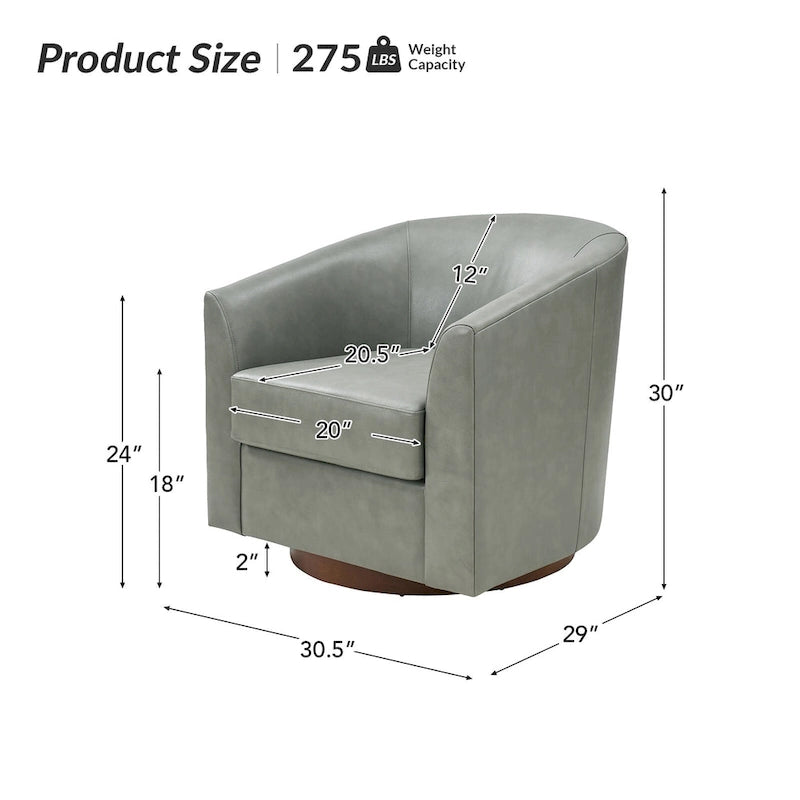 Fauteuil pivotant Althea moderne en cuir véritable avec base en bois massif par HULALA HOME